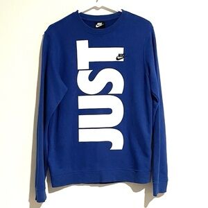 Nike Just Do It Men’s Size Small Blue White Crew Sweatshirt Shirt Long Sleeve